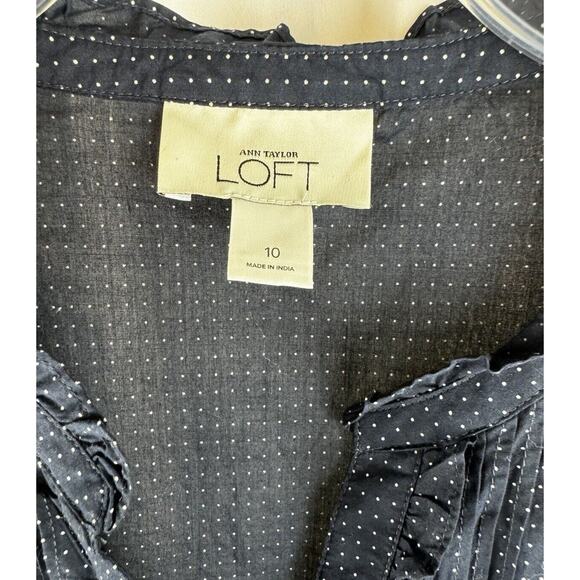 Ann Taylor LOFT Polka Dots & Ruffled Shirt, Blue & White, Sz: 10, 55-18 - Picture 3 of 15